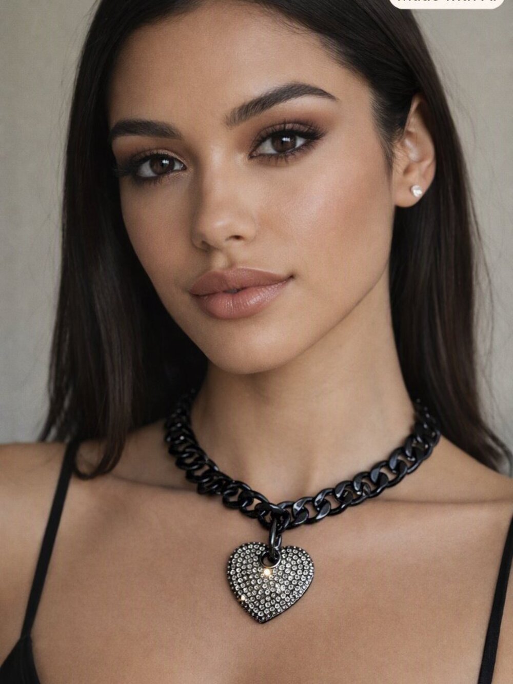 Dark Pave Heart Cuban Link Necklace - Picture 5 of 6